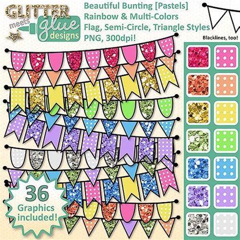 Pastel Bunting Clipart Rainbow Glitter Flags And Banners Banner Clip