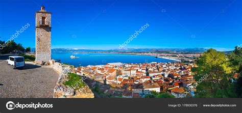 Old Town Nafplion Greece View Tiled Roofs Small Port Bourtzi — Stock ...