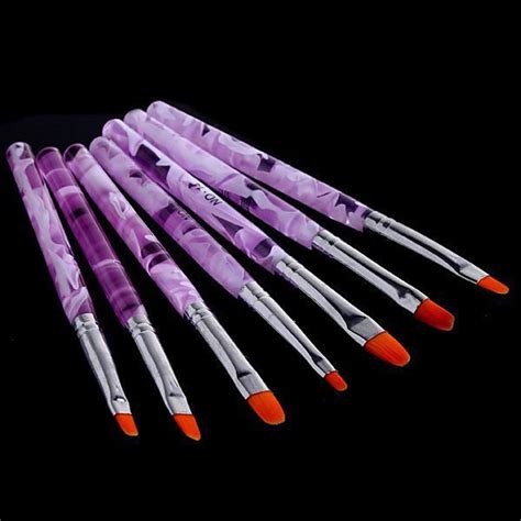 Pcs Set Flat Uv Gel Acrylic Nail Brush Set Nail Art Painting Purple