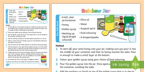 Rainbow Jar Science Experiment - Age 5-12 - Parents - Twinkl