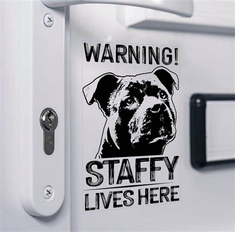 Warning Staffy Lives Here Sticker Home Security Staffordshire Bull