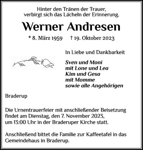 Traueranzeigen Von Werner Andresen Sh Z Trauer