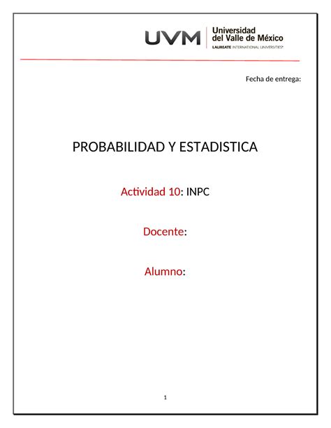 Act Actividad Fecha De Entrega Probabilidad Y Estadistica