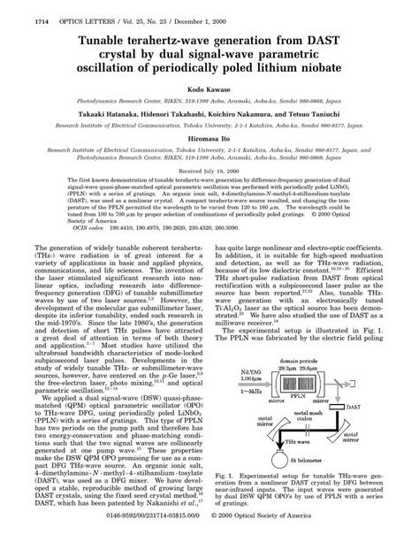 PDF Tunable Terahertz Wave Generation From DAST Crystal By Dual