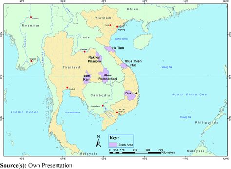 Map of study area provinces in Vietnam and Thailand | Download ...