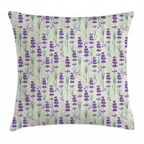 Lavender Throw Pillow Cushion Cover Botanical Pattern With Fresh Herbs