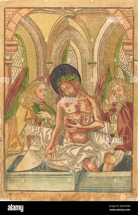 German 15th Century Artist Christ In The Tomb With Two Angels 1490