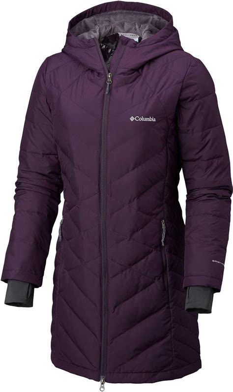 Columbia Synthetic Plus Heavenly Long Hooded Down Jacket In Dark Plum