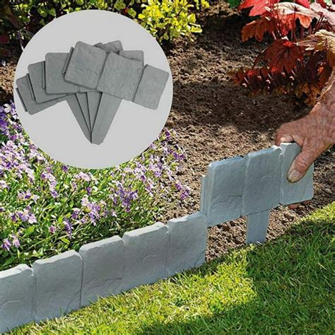 Grey Stone Effect Lawn Edging Plant Bordering Cobblestone Garden