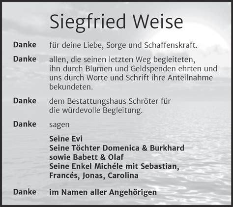 Traueranzeigen Von Siegfried Weise Abschied Nehmen De