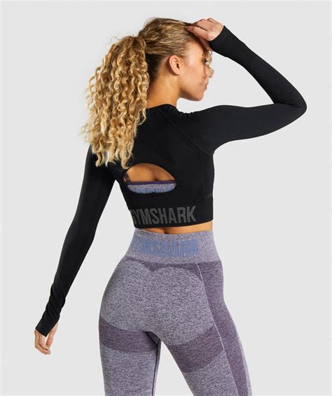 Gymshark Flex Sports Long Sleeve Crop Top Black Charcoal Gymshark