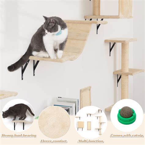 Cat Tree Climber Shelves 5 Pcs Wood Wall Mounted Cat Climber Set