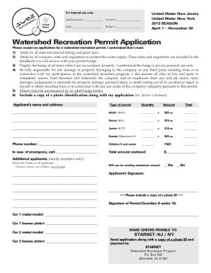 Fillable Online Watershed Recreation Permit Application Form Fax Email