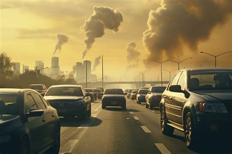 Air Pollution By Vehicle Exhaust Fumes Carbon Emissions Sinking Into A Thick Smog Global