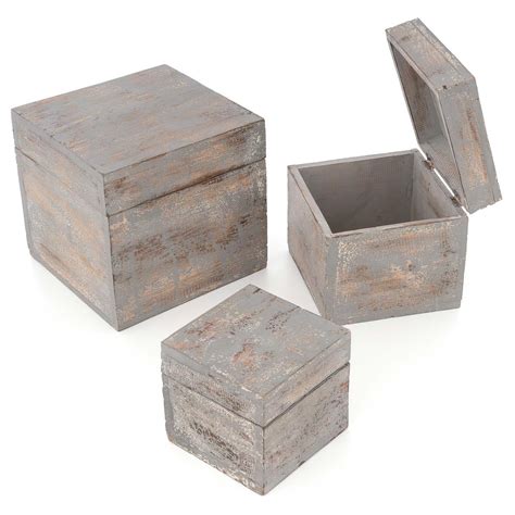 Teiliges Holzboxen Set Mit Deckel Vintage Look Albacia Wood Dunkelgrau