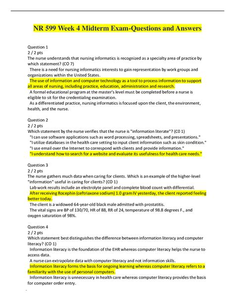 NR 599 Week 4 Midterm Exam Questions And Answers Browsegrades