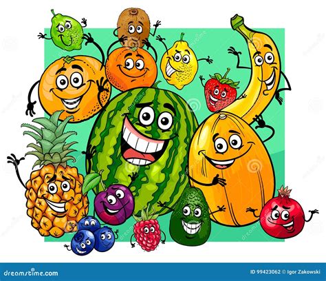 Cute Fruit Characters Group Cartoon Stock Vector Illustration Of