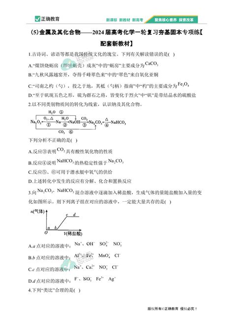 （5）金属及其化合物——2024届高考化学一轮复习夯基固本专项练【配套新教材】正确云资源