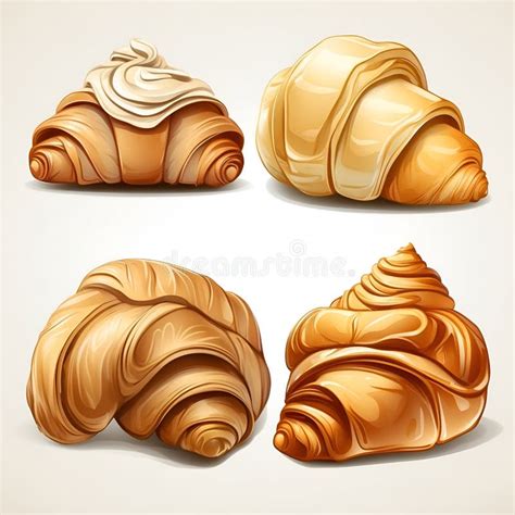 Croissant In Cartoon Style Cute Croissant Isolated On White Background