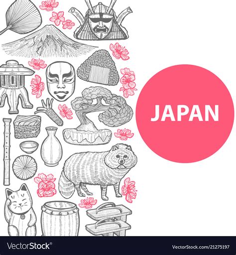 Template with japanese symbols in hand-drawn style