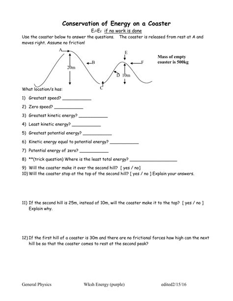 Law Of Conservation Of Energy Worksheet Aiminspire