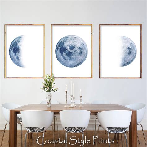 Moon Phase Print Set Of 3 Prints Moon Phases Wall Artmoon Etsy