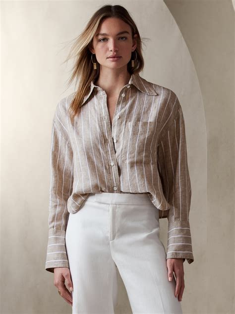 Banana Republic The Boxy Cropped Linen Shirt Multi