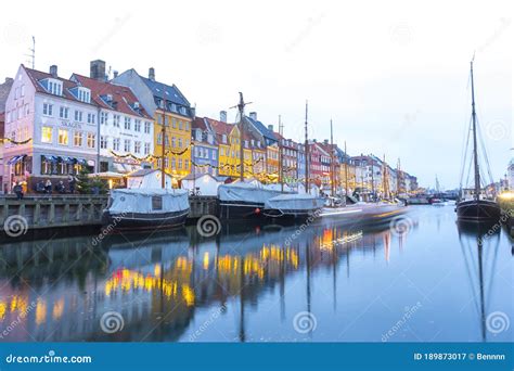 Nyhavn, New Port of Copenhagen, at Night in Denmark Stock Image - Image ...