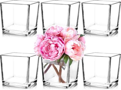 Vasefill 6 Pack Clear Square Glass Vase Tapered Cube 4