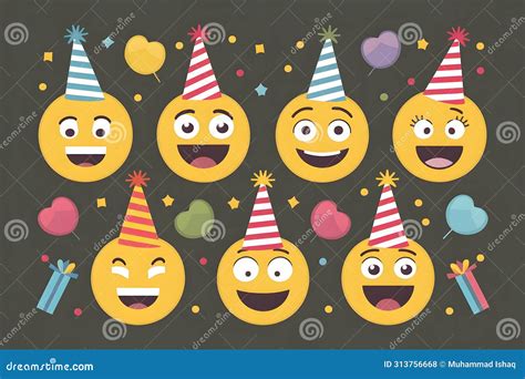 Birthday Design with Emoticons Wearing Party Hats, Illustration Stock ...