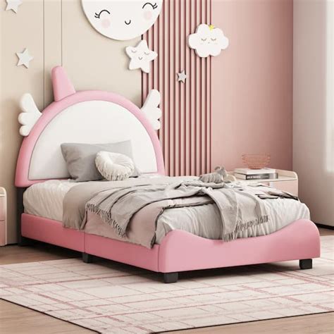 Harper And Bright Designs Pink Twin Size Upholstered Wooden Platform Bed