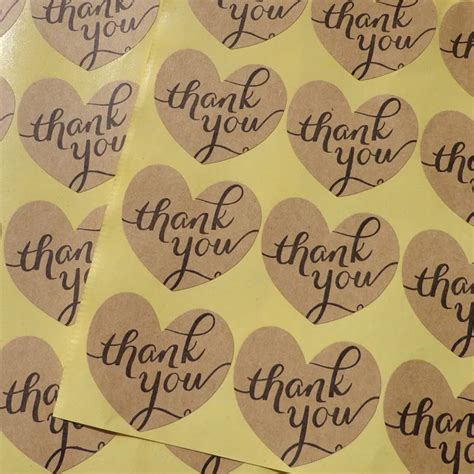 120pcs Vintage Thank You Love Heart Shaped Seal Sealing Label Kraft