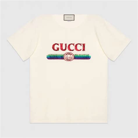 古驰gucci 饰亮片gucci标识超大造型t恤 492347 Xjarm 7136 小迈步海淘品牌官网