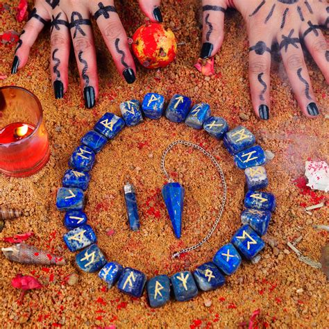 Pcs Lapis Lazuli Rune Stone With Engraved Elder Futhark Alphabet