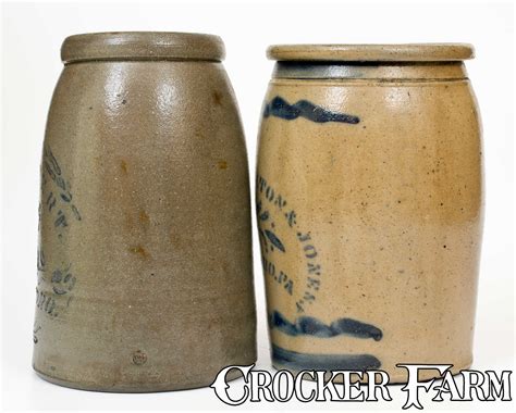 Two Cobalt Stenciled Greensboro Pa Stoneware Jars Lot 371 Fall