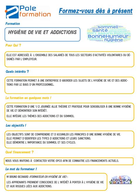 Focus Formation Hygiène de vie et addictions Pole Formation