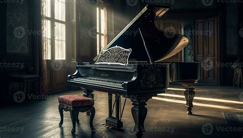 Old pianist playing majestic classical music on grand piano indoors ...