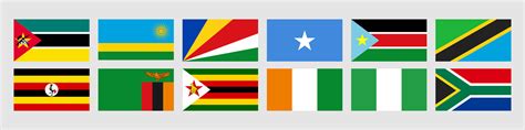 Set flags of Eastern Africa, Mozambique, Rwanda, Seychelles, Somalia ...