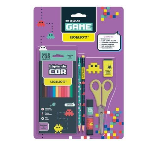 Kit Escolar Material Infantil Robo Gamer Lapis De Cor Tesoura Cola