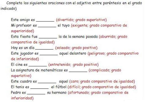 Ejercicio De Grados Del Adjetivo Y Adjetivos Numerales Images And Porn Sex Picture