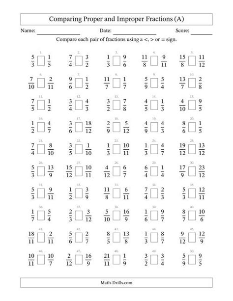 Comparing Improper Fractions to 12ths (A)