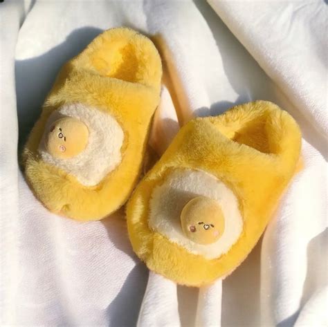 Cute Slippers Egg Funny Slippers House Slippers Fuzzy Slippers