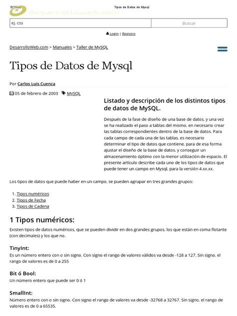 Tipos De Datos De Mysql Byte Tipo De Datos