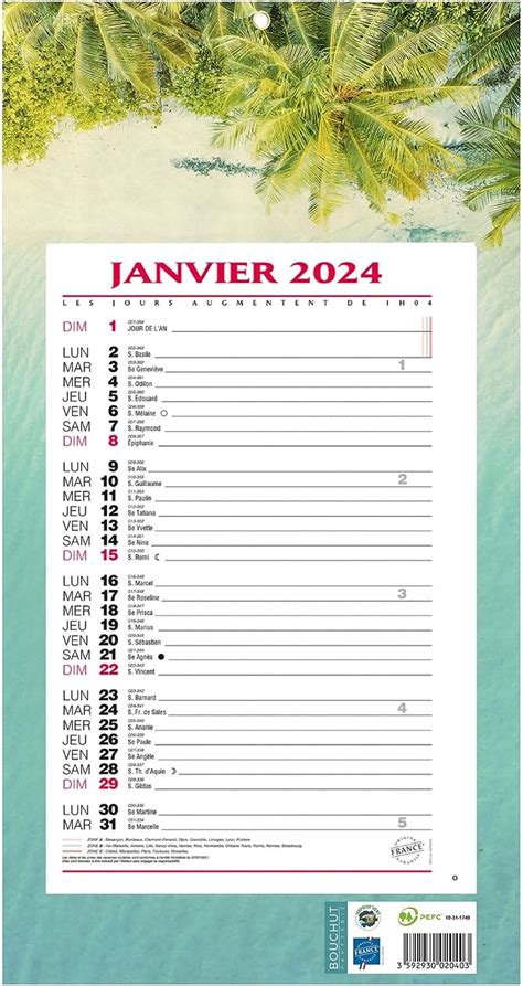 Bouchut Calendrier Bloc Mensuel Feuillets Ann E Civile X