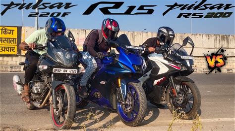 2023 Bajaj Pulsar RS 200 BS7 Vs Yamaha R15 V4 Vs Bajaj Pulsar 220f Drag