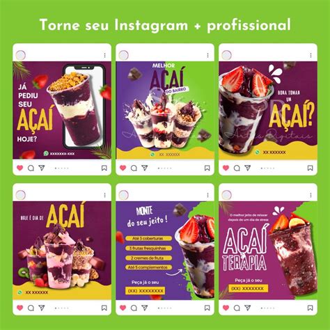 Pack 5 Artes Feed Instagram Açaiteria Elo7 Produtos Especiais