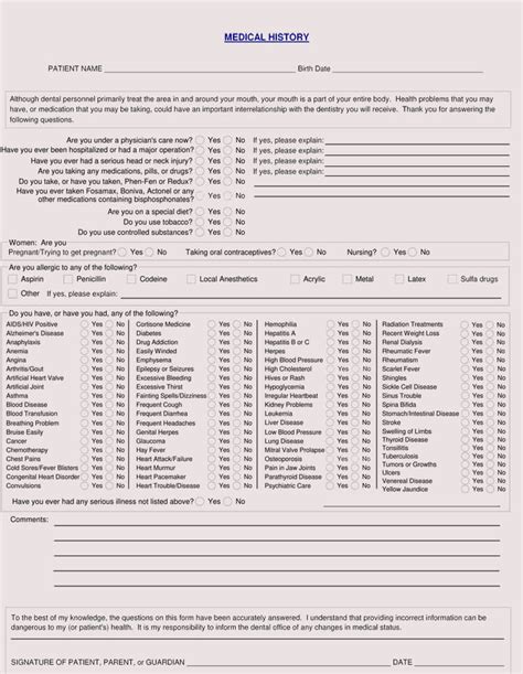 Free Printable Personal Medical History Forms Free Templates Printable