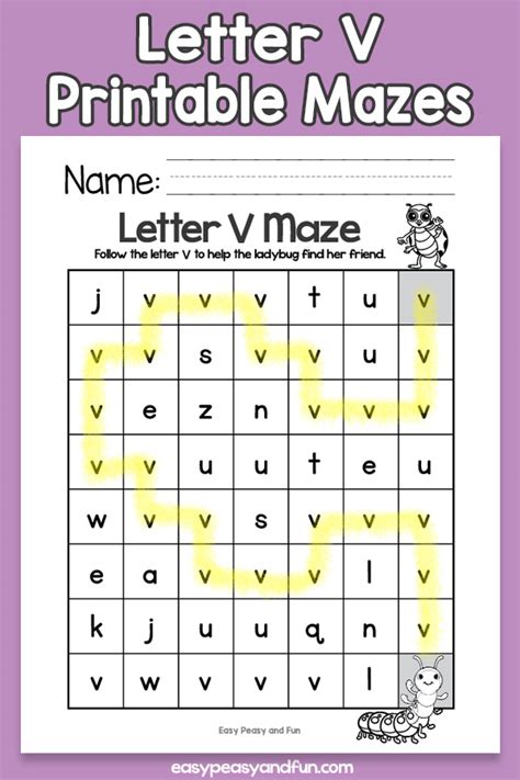 Letter V Mazes Easy Peasy And Fun Membership Worksheets Library