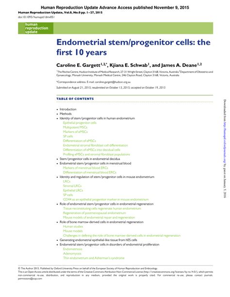 Pdf Endometrial Stem Progenitor Cells The First 10 Years