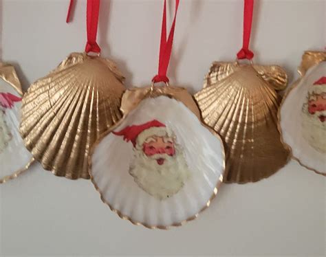 Santa Decoupage Scallop Shell Christmas Tree Ornament Etsy